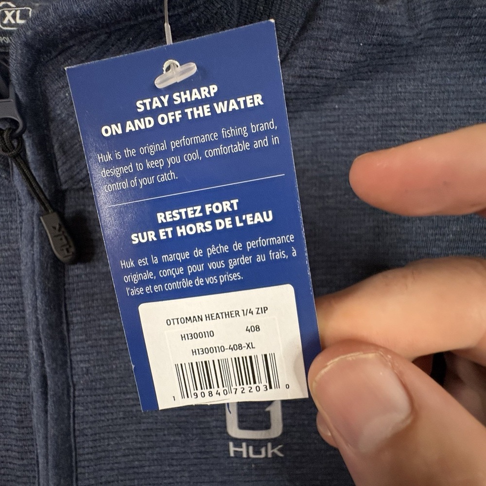 Huk Men's XL NWT Blue Ottoman Heather 1/4 Zip Pullover Performance Fishing - Picture 4 of 14